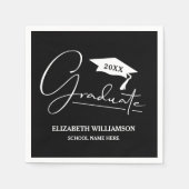Wit Script Graduation Cap Zwart Servet (Voorkant)