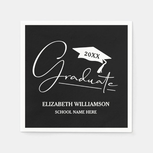 Wit Script Graduation Cap Zwart Servet (Voorkant)