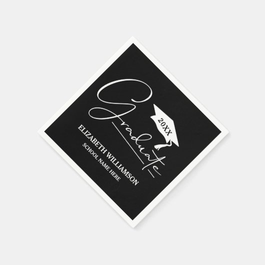 Wit Script Graduation Cap Zwart Servet (Hoek)