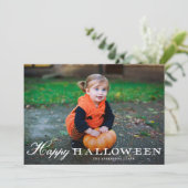  wit script Happy Halloween foto Feestdagenkaart (Staand voorkant)
