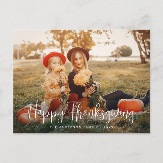 Wit script Happy Thanksgiving foto Briefkaart (Voorkant)