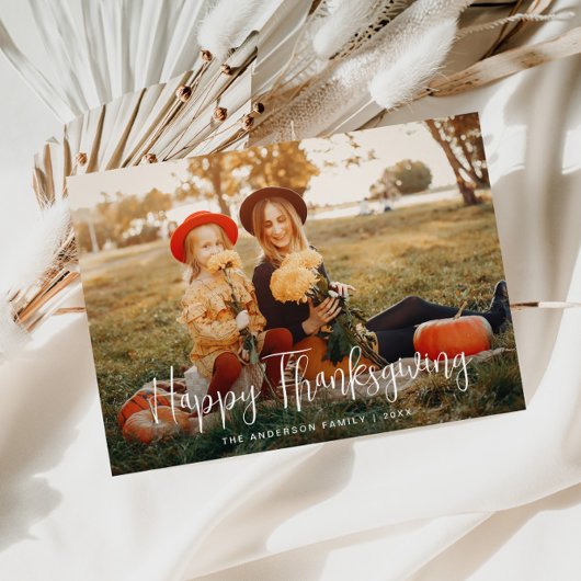 Wit script Happy Thanksgiving foto Briefkaart