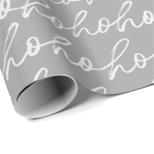 Wit Script Ho Ho Ho Zilver Kerstmis Cadeaupapier (Rol Hoek)