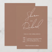 Wit script kalligrafie mocha minimalistische bruil kaart (Voorkant / Achterkant)