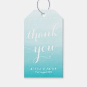 Wit Script Licht Blauw Waterverf Ombre Dank u Cadeaulabel (Voorkant)