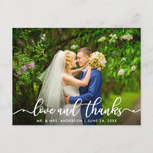 Wit Script Liefde en Dank   Trouwfoto Briefkaart
