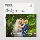 Wit Script Liefde en Dank | Trouwfoto Briefkaart (Voorkant / Achterkant)