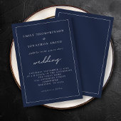 Wit-Script Navy Blue Text Lone Border Wedding Kaart