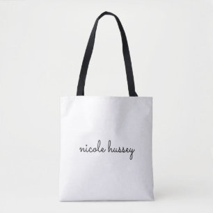 Wit script Stijlvol Monogram Modern Minimalistis Tote Bag