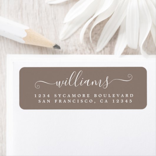 Wit Script Taupe Grijs Retouradreslabel Etiket (Insitu)