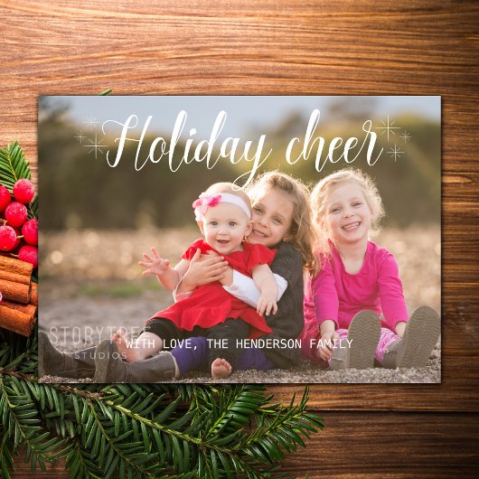 Wit Script Vakantie Cheer Foto Flat Kaart