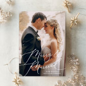 Wit Script Vrolijk & Getrouwd Foto Kerstmis Feestdagenkaart