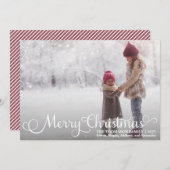 Wit Script Vrolijk Kerstmis Foto Kerst Kaarten (Voorkant / Achterkant)