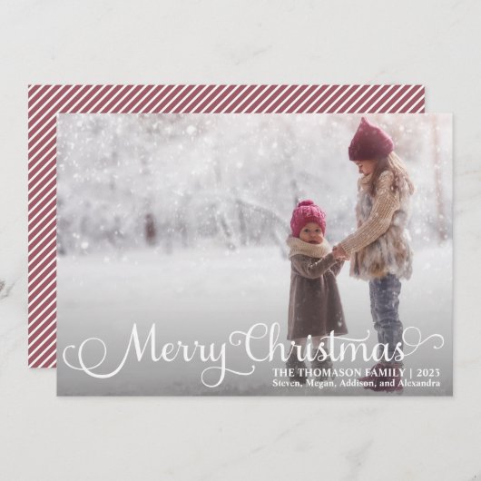 Wit Script Vrolijk Kerstmis Foto Kerst Kaarten (Voorkant / Achterkant)