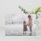 Wit Script Vrolijk Kerstmis Foto Kerst Kaarten (Staand voorkant)