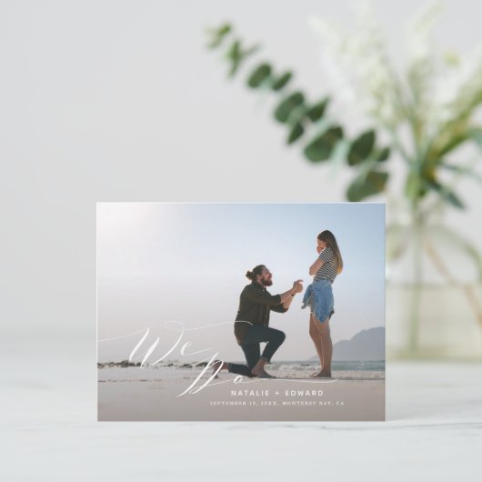Wit script we doen elegante trouwfoto briefkaart (Staand voorkant)