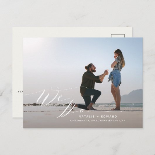 Wit script we doen elegante trouwfoto briefkaart (Voorkant / Achterkant)