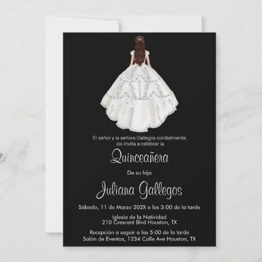 Wit silhouet Quinceañera uitnodiging (Voorkant)