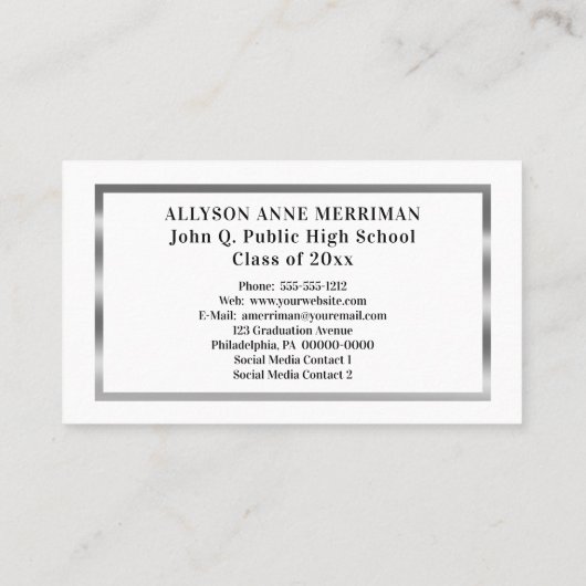 Wit | Silver Afstuderen Photo Insert Name Cards Contactkaartje (Achterkant)