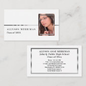 Wit | Silver Afstuderen Photo Insert Name Cards Contactkaartje (Voorkant / Achterkant)