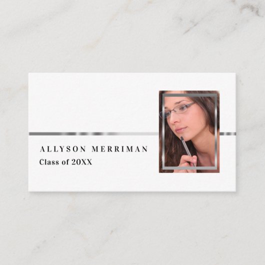 Wit | Silver Afstuderen Photo Insert Name Cards Contactkaartje (Voorkant)