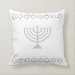 Wit & SILVER GRAY, MENORAH & STARS-kussen Kussen<br><div class="desc">witte en grijze MENORAH kussen STAR VAN DAVID TRIM door ontwerper Sandy Closs ~ SandyCloss~</div>