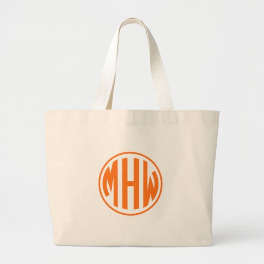 Wit Sinaasappel 3 Initiaal in een Circle Monogram  Grote Tote Bag (Voorkant)