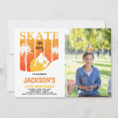 Wit Sinaasappel Foto Skateboard Verjaardagsuitnodi Kaart (Voorkant)