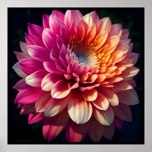 Wit Sinaasappel Geel Roze Paarse Blauw Dahlia Flow Poster
