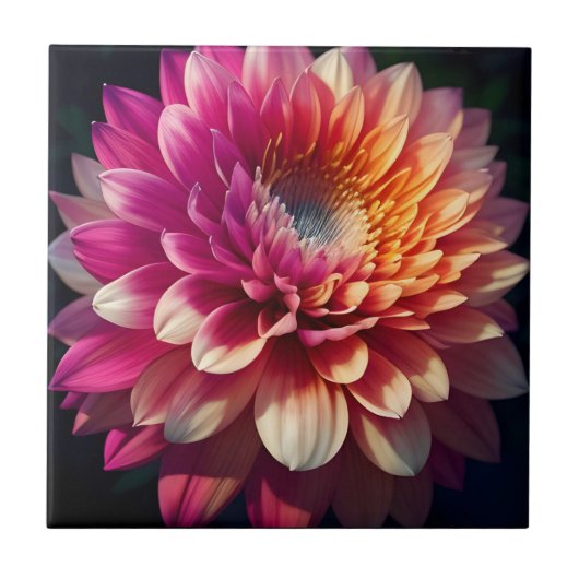 Wit Sinaasappel Geel Roze Paarse Blauw Dahlia Flow Tegeltje (Voorkant)