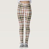 Wit Sinaasappel Geel Zwart Reuzentartaan Plaid Leggings (Voorkant)