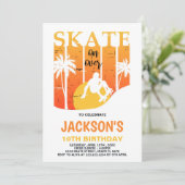 Wit Sinaasappel Skateboard Verjaardagsuitnodiginge Kaart (Staand voorkant)