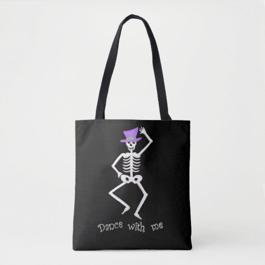Wit Skelet Botten Dans Halloween Zwart Tote Bag (Voorkant)
