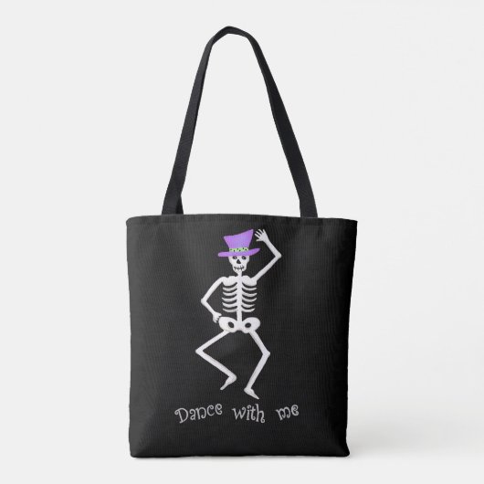 Wit Skelet Botten Dans Halloween Zwart Tote Bag (Achterkant)