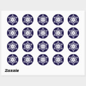 Wit sneeuwvlokje met monogram op marineblauw ronde sticker (Vel)