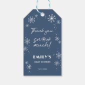 Wit Sneeuwvlokken Blauw Baby shower Cadeaulabel (Voorkant)