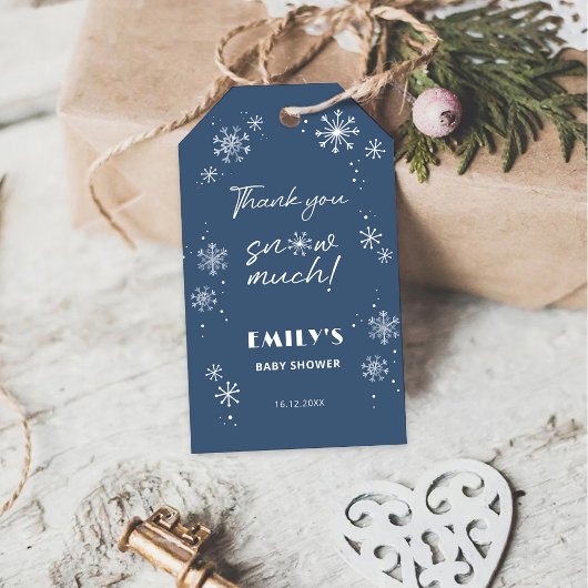 Wit Sneeuwvlokken Blauw Baby shower Cadeaulabel