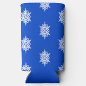 Wit sneeuwvlokpatroon op blauw seltzer blikjeskoeler (Achterkant)