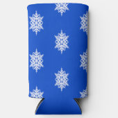 Wit sneeuwvlokpatroon op blauw seltzer blikjeskoeler (Voorkant)