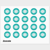 wit Snowflake Monogram op helder Blauwgroen Ronde Sticker (Vel)