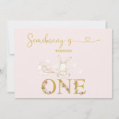 Wit Sommige Konijntje Wildbloemen 1e Verjaardag Kaart (Achterkant)