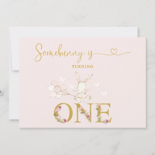 Wit Sommige Konijntje Wildbloemen 1e Verjaardag Kaart (Achterkant)