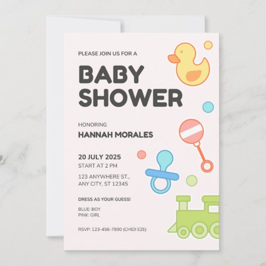 Wit Speels Illustratief Baby shower Uitnodiging (Voorkant)