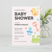 Wit Speels Illustratief Baby shower Uitnodiging (Staand voorkant)