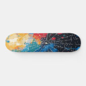 Wit spinnenweb op multi-kleur verfspatten persoonlijk skateboard (Horizontaal)