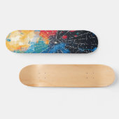 Wit spinnenweb op multi-kleur verfspatten persoonlijk skateboard (Horizontaal)