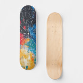 Wit spinnenweb op multi-kleur verfspatten persoonlijk skateboard (Voorkant)