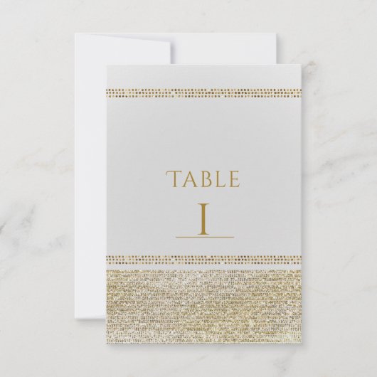 Wit & sprankelend goud glamor chic feest tafelnumm kaart (Voorkant)