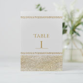 Wit & sprankelend goud glamor chic feest tafelnumm kaart (Staand voorkant)