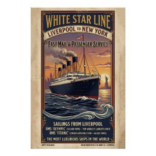 Wit Star Line Olympic & Titanic Poster uit het ver